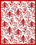 Whimsical Red Christmas Tree Floral Rug