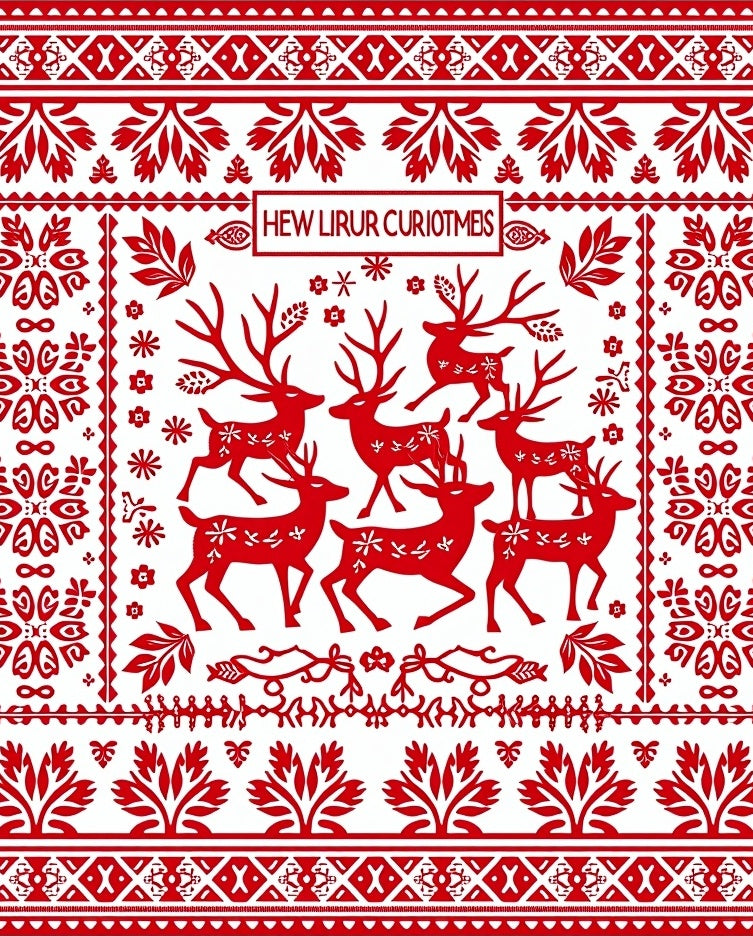 Red Reindeer Nordic Folklore Rug