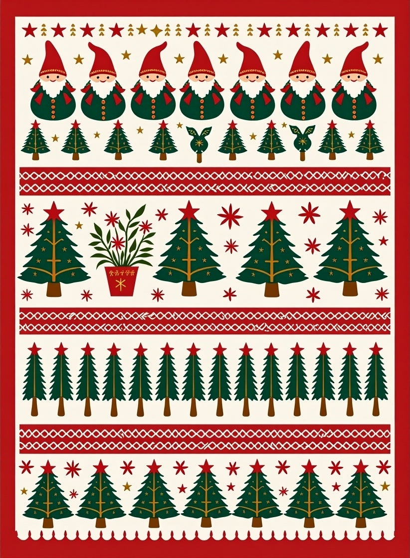 Christmas Gnomes And Trees Textile Rug