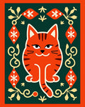 Whimsical Orange Tabby Floral Frame Rug