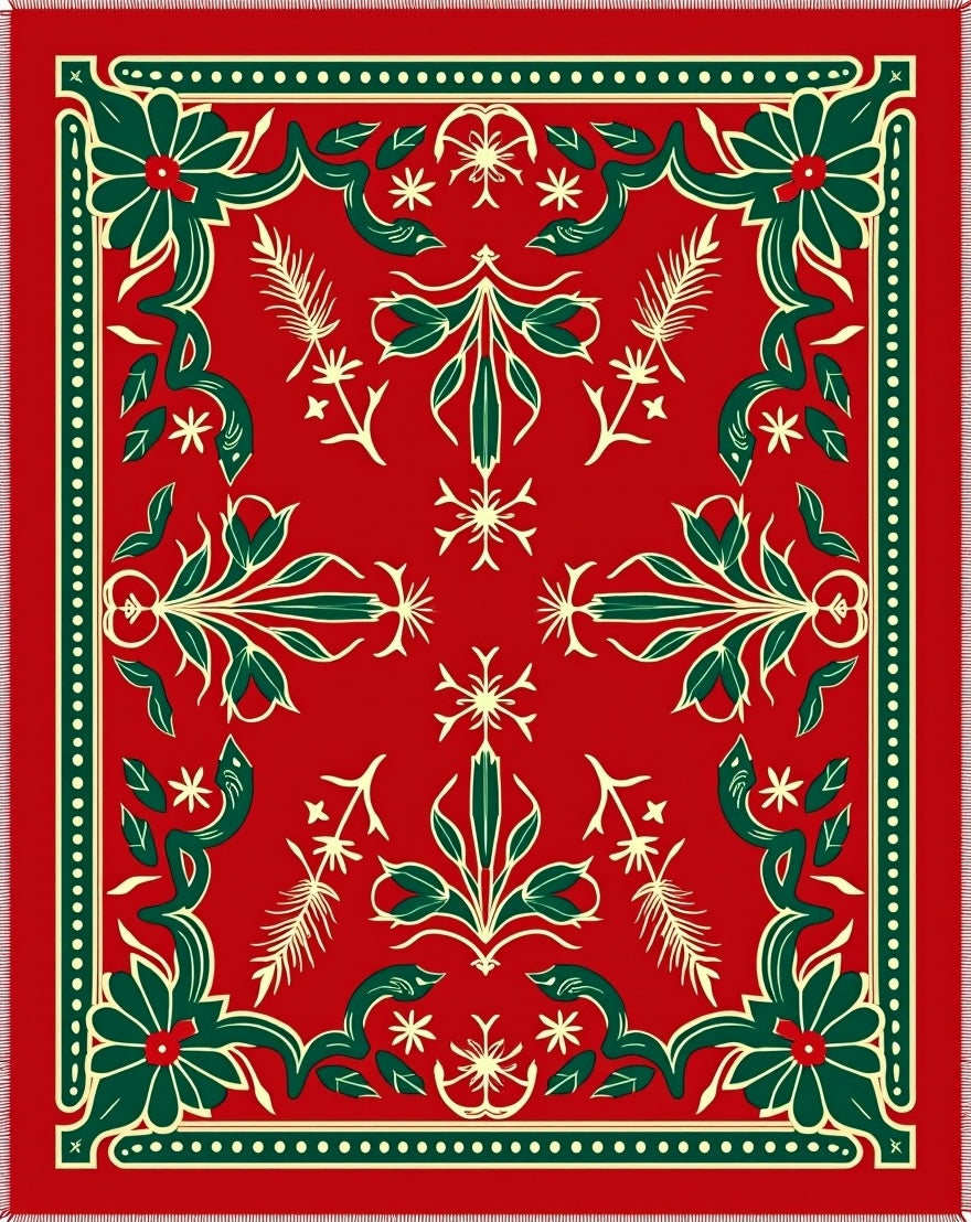 Crimson Green Floral Botanical Medallion Rug