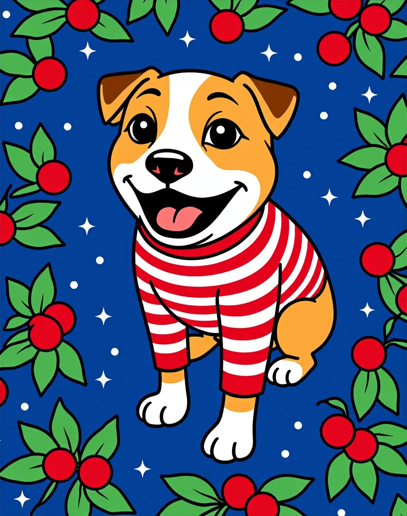Jolly Dog Red Striped Festive Holly Rug