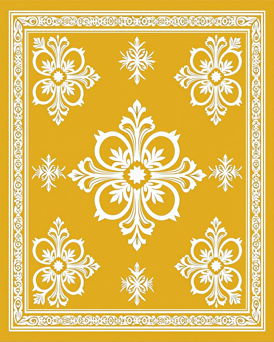 Golden Ochre White Filigree Medallion Rug