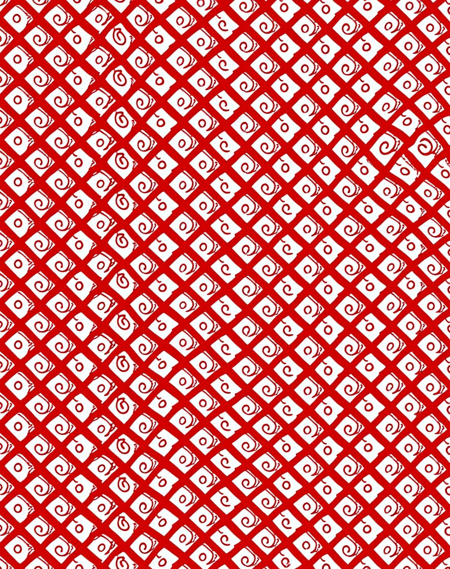 Red White Diamond Swirl Grid Rug