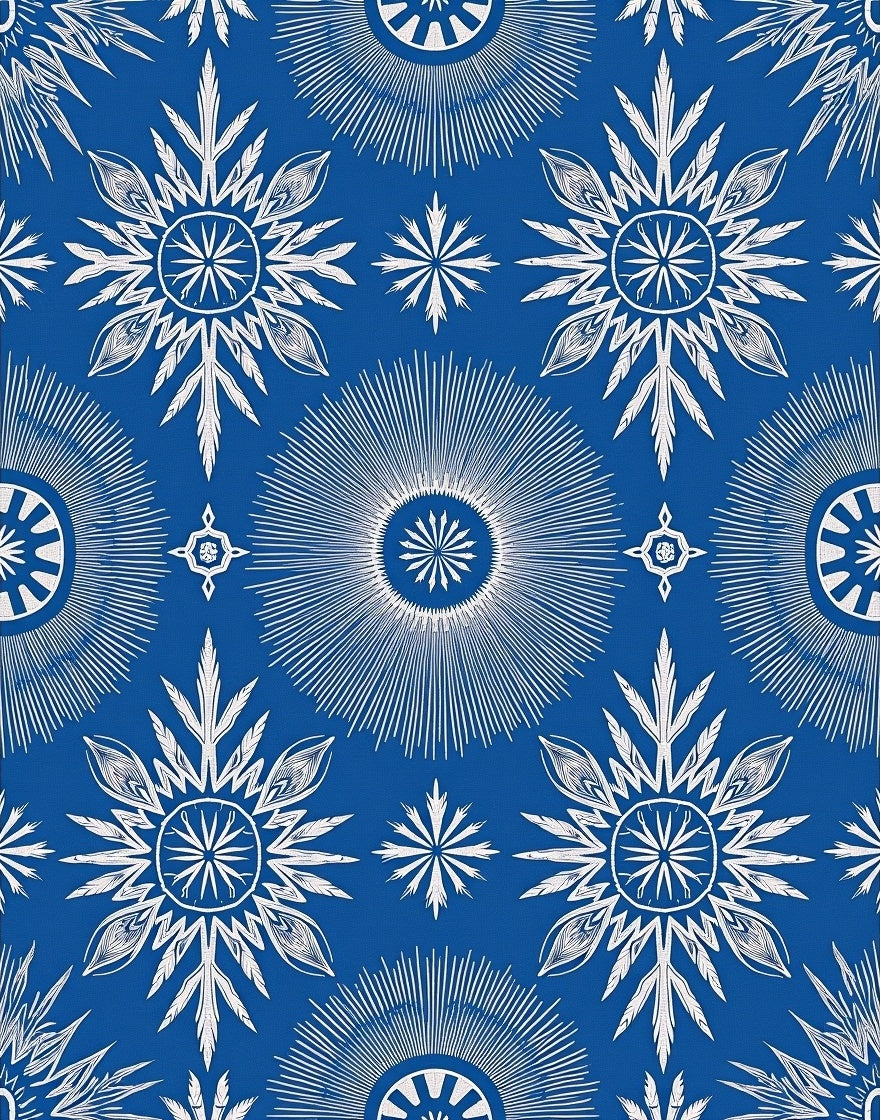White Sunburst Mandala Blue Rug