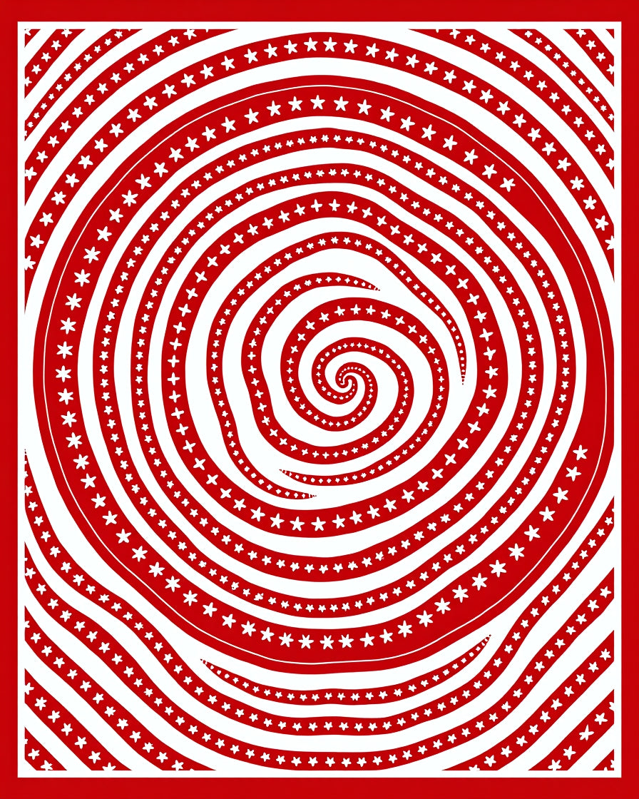 Red White Star Swirl Spiral Rug