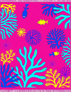 Vivid Pink Coral Fish Scene Rug