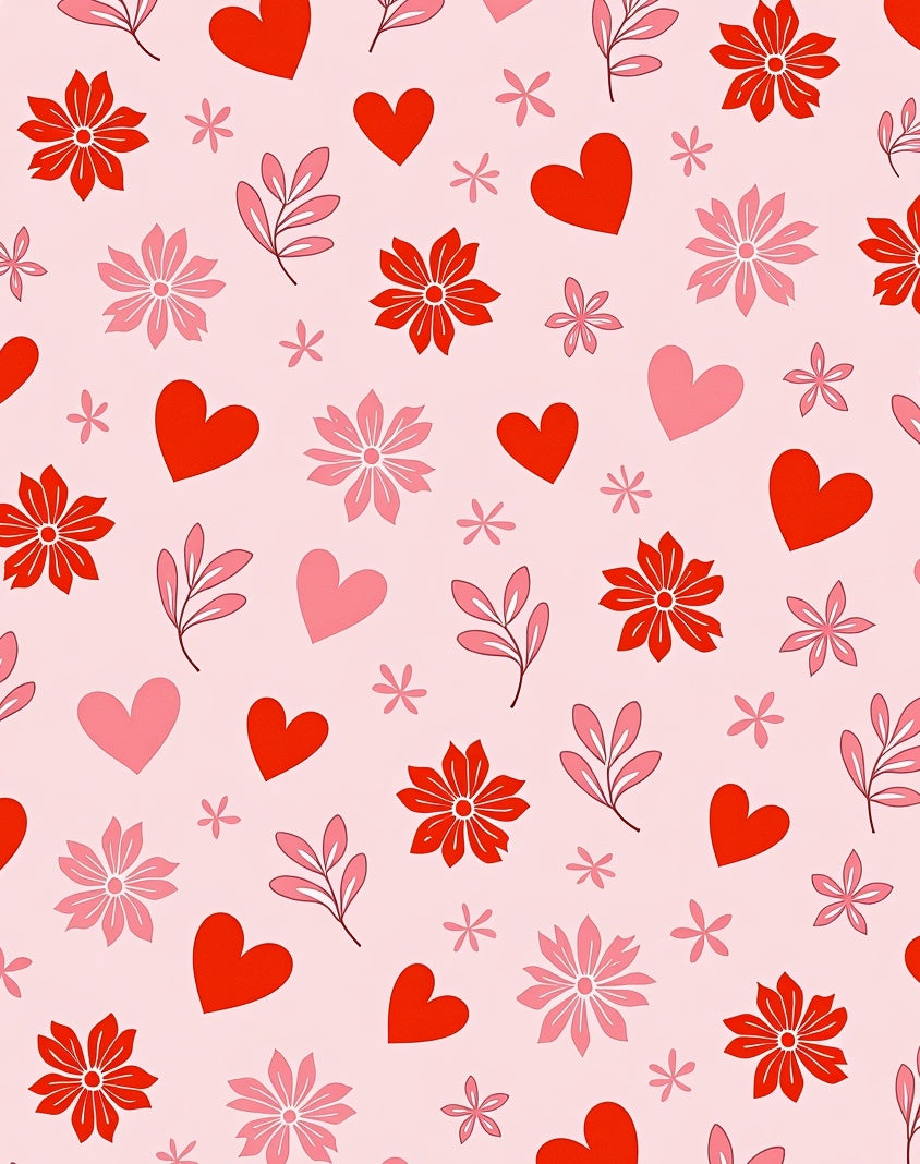 Whimsical Red Pink Hearts Floral Rug