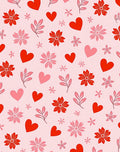 Whimsical Red Pink Hearts Floral Rug