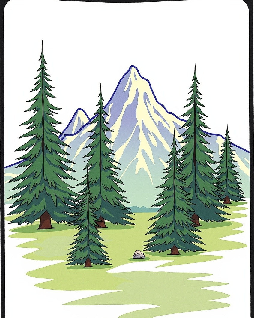 Vibrant Mountain Forest Evergreen Tress Rug