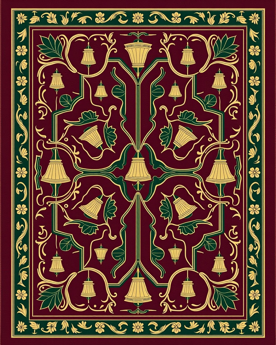 Vibrant Burgundy Floral Lamp Motif Rug