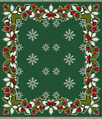 Green Holly Berry Snowflake Border Rug