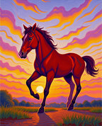 Vibrant Sunset Horse Landscape Rug