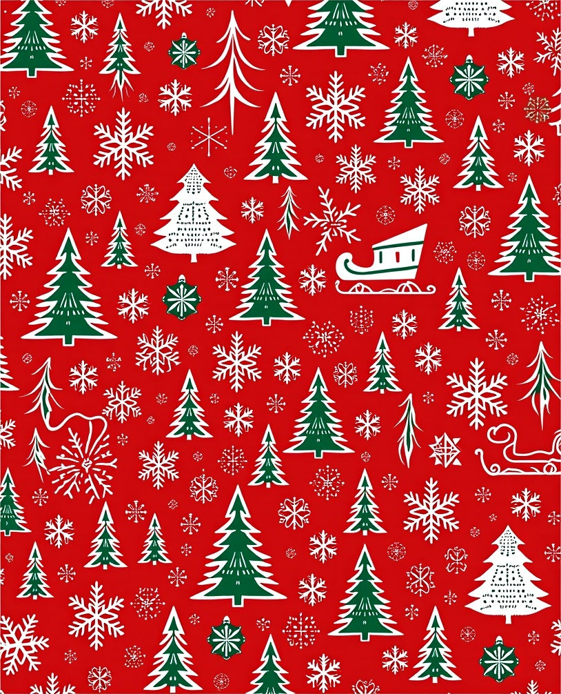 Red White Green Christmas Trees Snowflakes Rug