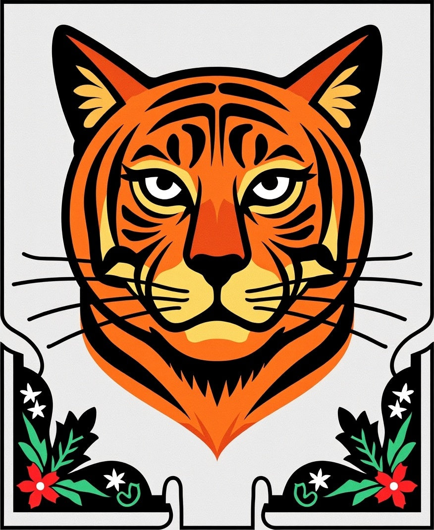 Bold Orange Tiger Floral Border Rug