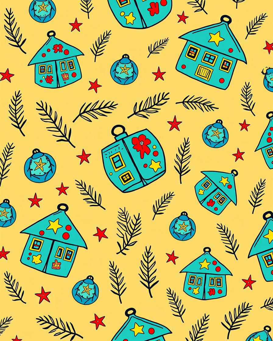 Whimsical Teal Houses Stars Branches Rug