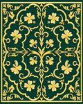 Deep Green Golden Vine Scroll Bloom Rug