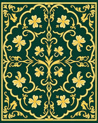 Deep Green Golden Vine Scroll Bloom Rug