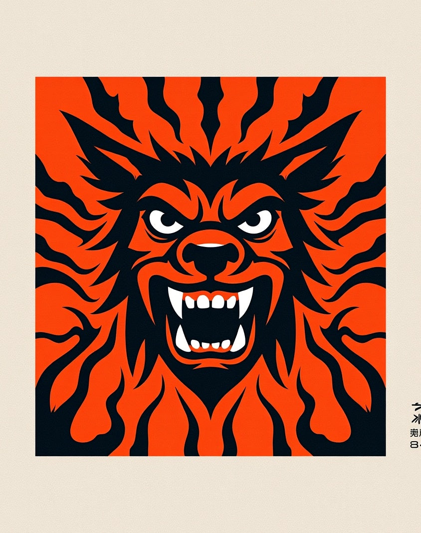 Dynamic Fire Orange Beast Face Rug