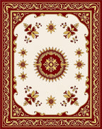 Deep Red Golden Floral Medallion Rug