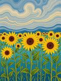 Yellow Sunflower Field Sky Swirl Rug