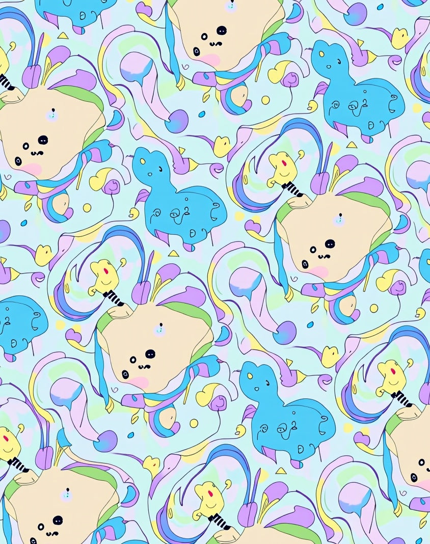 Pastel Whimsical Creature Swirl Rug