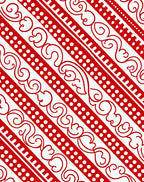 Red White Scrolling Vine Stripe Rug