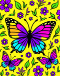Vibrant Butterfly Purple Floral Yellow Rug