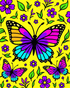 Vibrant Butterfly Purple Floral Yellow Rug