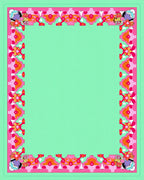 Vibrant Pink Mint Floral Border Rug
