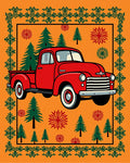 Vintage Red Pickup Truck Evergreen Scene Rug