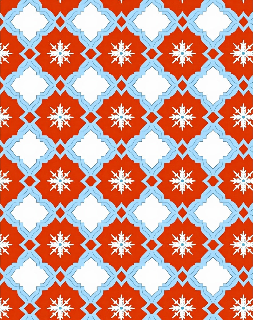 Red Blue White Snowflake Lattice Rug