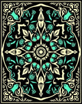 Black Cream Aqua Floral Medallion Rug