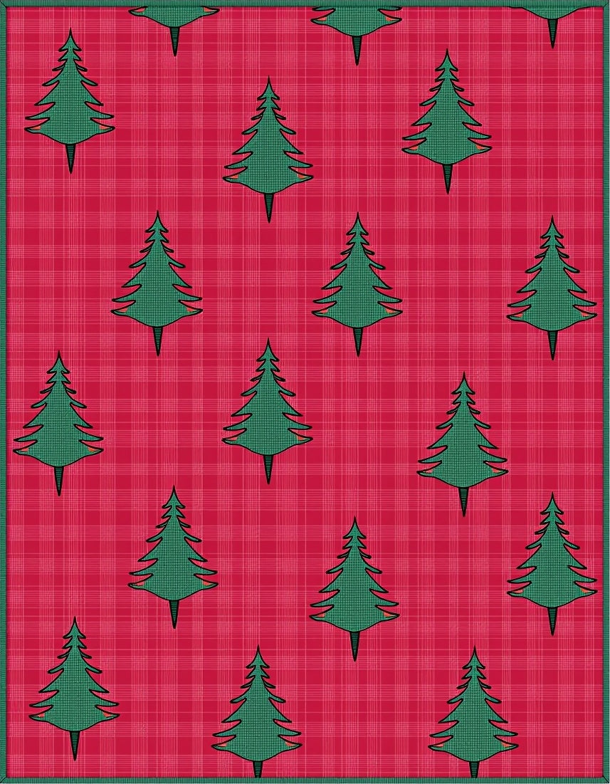 Crimson Plaid Evergreen Trees Rug