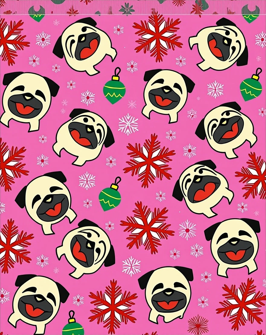 Pink Pug And Snowflake Holiday Rug