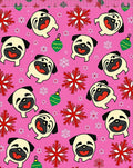 Pink Pug And Snowflake Holiday Rug