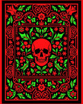 Crimson Skull Floral Border Rug