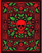 Crimson Skull Floral Border Rug