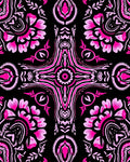 Vibrant Pink Floral Black Kaleidoscope Rug