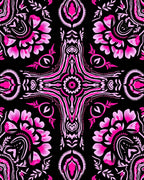 Vibrant Pink Floral Black Kaleidoscope Rug