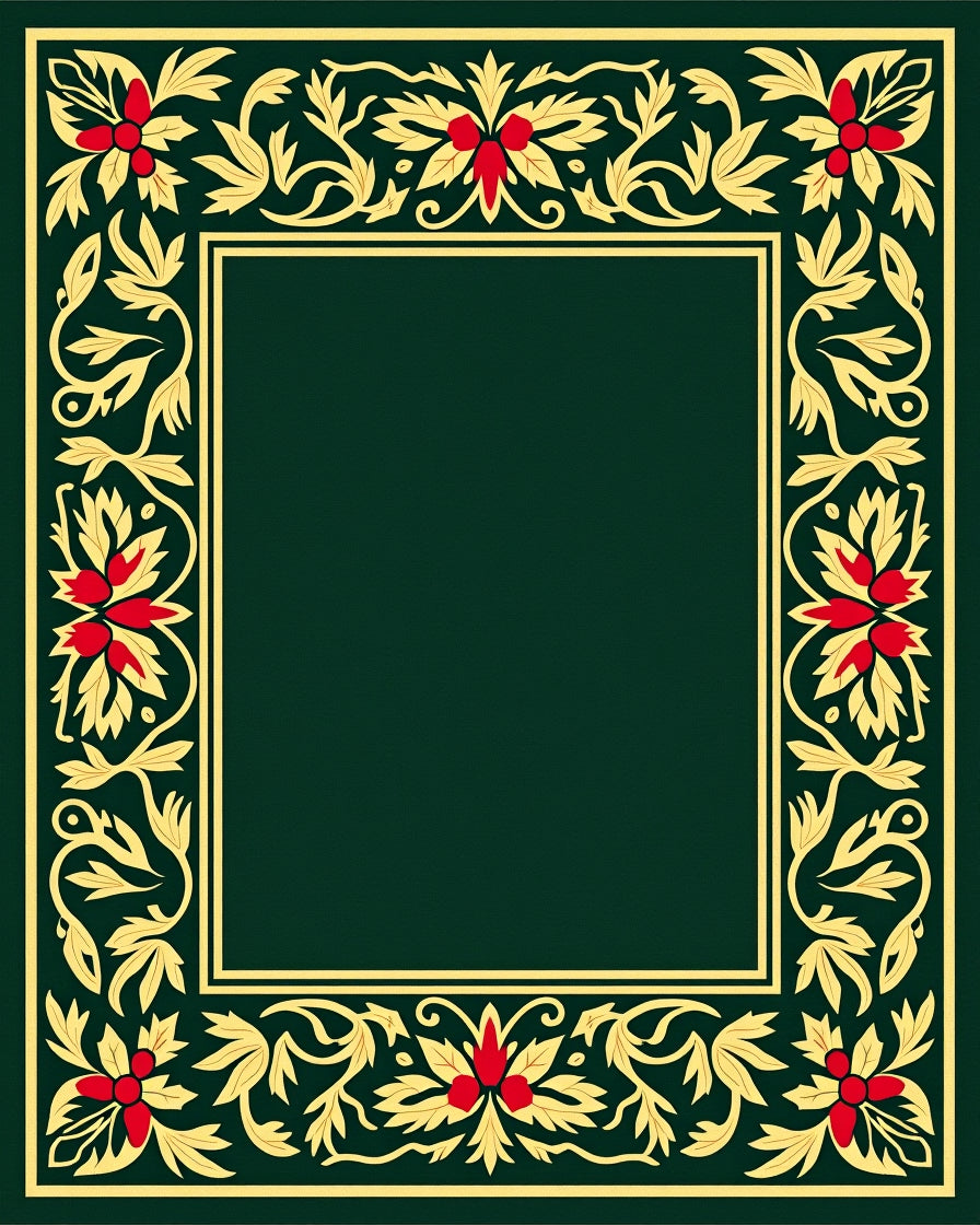 Regal Green Floral Scroll Border Rug