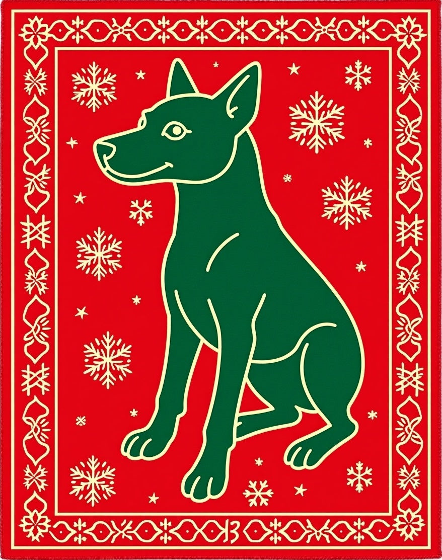 Holiday Green Dog Snowflake Red Rug