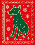 Holiday Green Dog Snowflake Red Rug
