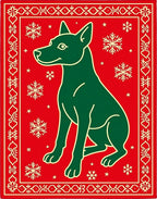 Holiday Green Dog Snowflake Red Rug