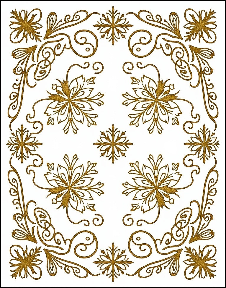 Golden Floral Scrollwork Medallion Background Rug
