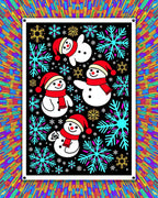 Festive Snowman Snowflakes Rainbow Background Rug