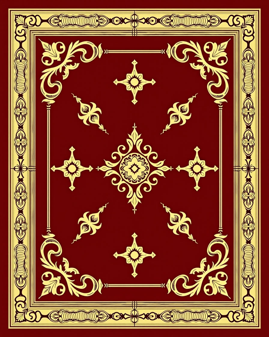 Rich Crimson Golden Ornate Floral Rug