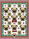Cute Pug Faces Floral Border Rug