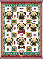 Cute Pug Faces Floral Border Rug