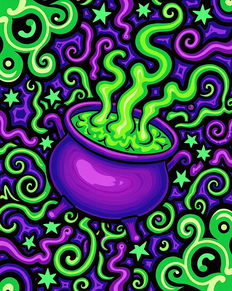 Vibrant Purple Cauldron Swirl Stars Rug